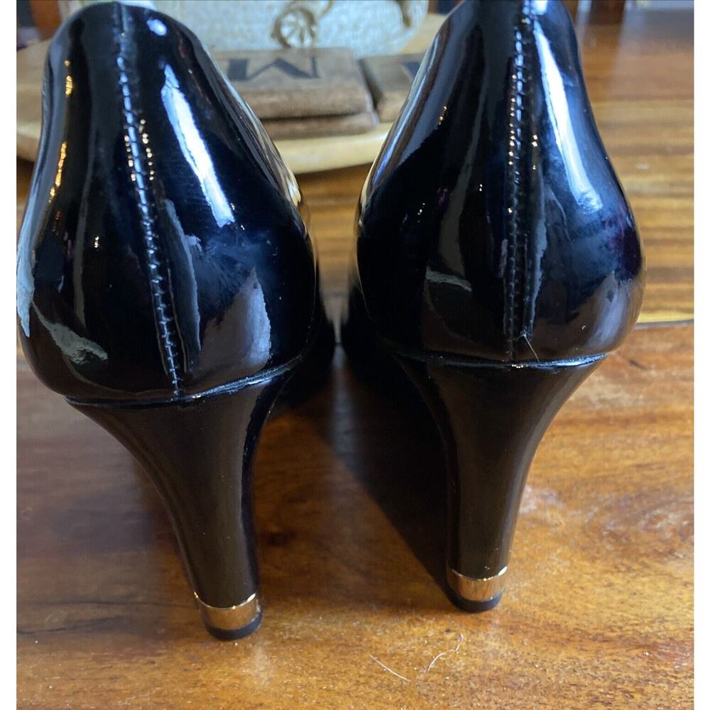 Tory Burch Womens Round Toe Wedge Shoe Black Patent Leather Size 9 - Picture 12 of 13